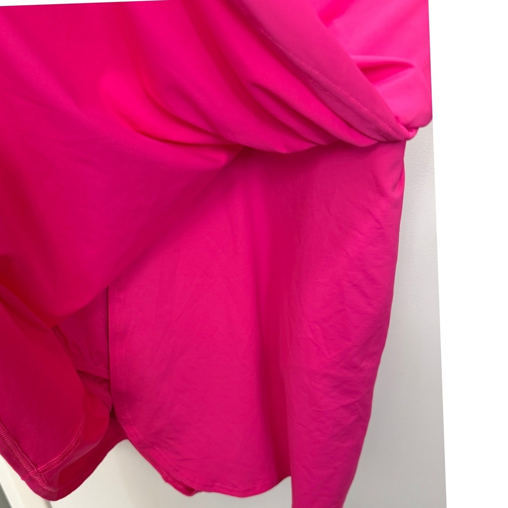 Lands End V Neck Tulip Wrap Swim Dress One Piece Shelf Bra Fuschia LP 14 16 - Picture 13 of 15